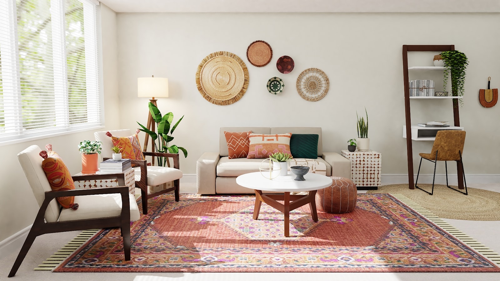 A personal, layered living room mixing favorite colors, treasured objects, art, and comfortable seating